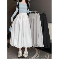 ราคา ฤดูร้อนใหม่ชุดยาวผู้หญิงเอวสูงดอกไม้BudชุดสีทึบกระโปรงสีขาวNicheชุดยาวA Lineชุด (24694269980)