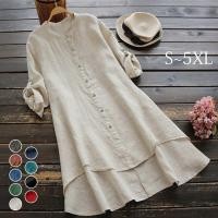 ราคา ชุดเดรสผ้าฝ้ายลินินชายเสื้อเก๋รุ่นยาว (50951271325)