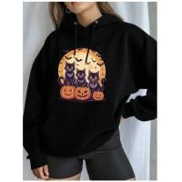 ราคา เสื้อฮู้ด เสื้อฮู้ดผู้หญิงใส่สบาย Jack O Lantern Graphic Pullover เสื้อกันหนาวแขนยาวมีฮู้ดแบบสายดึง M 3XL (42971538278)