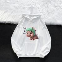 ราคา ฮิปโป Hoodies เสื้อฮู้ด ฮู้ดแขนยาว Hippopotamus แฟชั่นสไตล์เกาหลี สกรีนลายน่ารัก หมูเด้ง women men hoodies (25738019650)