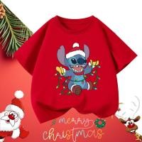 ราคา Stitch เสื้อยืด Merry Christmas Christmas เสื้อคู่ครอบครัว ผู้ใหญ่ เด็กเสื้อปีใหม่ 100 คอตตอน แขนสั้น 1 (58151652568)