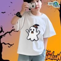 ราคา เสื้อยืดเด็กลายt Pixel Ghost ฮาโลวีน Pink Gildan Unisex Crewneck cotton เสื้อสวมหัวลาย Retro Gamer Spooky (55550150579)