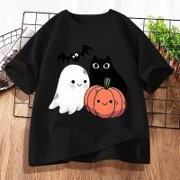 ราคา 100 ซม 150cm Baju ฮาโลวีน Spooky Ghost เสื้อยืด Trick หรือรักษาฟักทอง Tee เสื้อเด็กผู้ใหญ่ฮาโลวีนคอสเพลย์เครื่องแต่งกาย (42375449397)