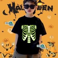 ราคา จัดส่งตลอด 24 ชั่วโมง Halloween ฮาโลวีน ลาย โครงกระดูก เสื้อยืดแขนสั้นเด็ก 100 ผ้าฝ้ายเสื้อยืดคอกลมหลวมๆ (42273780028)