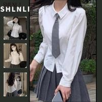 ราคา เสื้อเชิ้ตแขนยาวสีขาว สไตล์วิทยาลัย พร้อมเอวกระชับสัดส่วน (43366850047)
