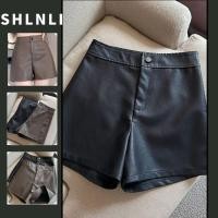 ราคา ฤดูร้อนกางเกงขาสั้นหนัง ปู่ เอวสูงของผู้หญิงอเมริกันสีทึบเรียบง่าย ก เส้น กางเกงขากว้าง (42459958698)