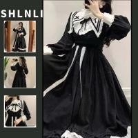 ราคา Retro Hepburn ผู้หญิงญี่ปุ่น Lolita สไตล์ชุดยาวลูกไม้หวาน Ruffle Collar แขนยาว Babydoll ชุด (27634981937)