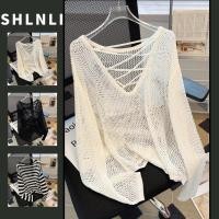 ราคา ฤดูร้อนสายรัดหลังของผู้หญิงสีดําและสีขาวลายกลวงถักเสื้อกันหนาวหลวมและขี้เกียจสไตล์แขนยาว หมวก (27089326213)