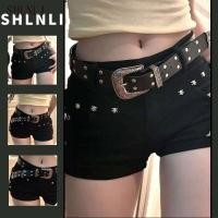 ราคา กางเกงยีนส์ขาสั้นสีดำตอกหมุดเอวต่ำสำหรับผู้หญิงสไตล์ Americana Y2K (45751700447)