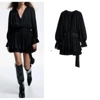 ราคา ชุดเดรสแขนยาวคอวีสำหรับฤดูใบไม้ร่วง สไตล์ฝรั่งเศสสีดำ (48952364554)