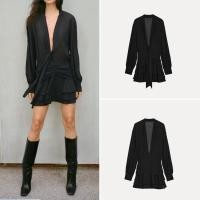 ราคา ชุดเดรสสั้นสไตล์ยุโรป อเมริกัน คอวี สำหรับผู้หญิง (54102359364)