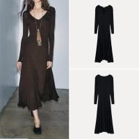 ราคา ชุดเดรสยาวผู้หญิง แบบยุโรปและอเมริกัน คอวีหรูหรา (46252570520)