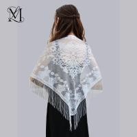 ราคา Lovosme ผีเสื้อปักผ้าคลุมไหล่ผ้าพันคอสีทึบลูกไม้ Hollow Out พู่สามเหลี่ยมผ้าพันคอแต่งงานเจ้าสาวผ้าคลุมไหล่ Wraps (28581429071)