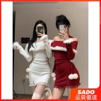 ราคา Sdado ปีใหม่คริสต์มาสสีแดงชุดเดรสวันเกิดขอบดิบกระโปรงสั้นรัดสะโพกผ้ากำมะหยี่เยอรมัน (29216495205)