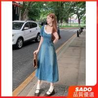 ราคา Sado ชุดเดรสยีนส์วินเทจไซส์ใหญ่เย็บลูกไม้เก็บเอวดูผอมเรียบหรูลดอายุสาวอวบกระโปรงยาวปานกลาง (27710496890)