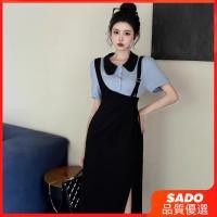 ราคา Sado 2024ฤดูร้อนใหม่แฟชั่นเสื้อผ้าผู้หญิงไซส์ใหญ่เรียบง่ายชุดเดรสสองชิ้นปลอมบางแขนสั้นยาวปานกลางกระโปรงสีดำ (26308877281)