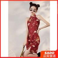 ราคา ชุดจีนแขนกุดใหม่ สีแดงสำหรับผู้หญิง พร้อมเชือกแขวนคอ (45802026940)