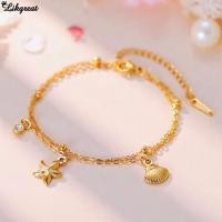 ราคา LIKGRET สร้อยข้อมือเปลือกหอยปลาดาวชุบทอง สไตล์ใหม่สำหรับผู้หญิง (42907742686)