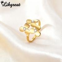 ราคา LIKGREAT แหวนดอกไม้ฝังเพชรสีทองสแตนเลสสําหรับผู้หญิงหรูหราแฟชั่น Sccessories ไม่จางหาย (42154377345)