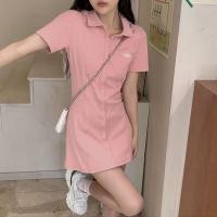 ราคา ชุดเดรสคอปกโปโลผู้หญิงฤดูร้อนสไตล์ใหม่เสื้อยืดกระโปรงกระโปรงสั้น (46400387365)