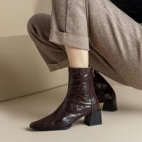 ราคา รองเท้าบูทสั้นสีดำ ส้นหนาส้นกลาง สไตล์สแควร์Toe (43217097414)