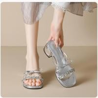 ราคา รองเท้าแตะส้นสูงสำหรับฤดูร้อน ออกแบบแฟชั่นสำหรับผู้หญิง กับโบว์และส้นเตารีด (41012437762)