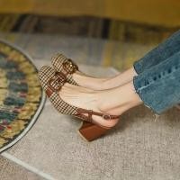 ราคา รองเท้าส้นสูงผู้หญิง ลายสก็อต สไตล์ย้อนยุค สำหรับหน้าร้อน (43367463218)