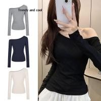 ราคา พร้อมส่งจากกทม เสื้อยืดแขนยาวสีทึบแฟชั่นสตรีเซ็กซี่ปิดไหล่ เสื้อครอปทรงเข้ารูป เสื้อยืดปาดไหล่ สาวอวบก็ใส่ได้ F036 (25639244472)