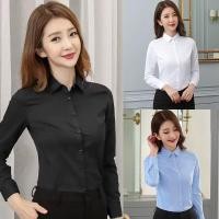 ราคา ส่งจากไทย ผู้หญิงสีทึบเรียบง่าย แขนยาว เสื้อเชิ้ตสีคอปก ทรงเข้ารูป ใส่ทำงาน แฟชั่นเกาหลี ลำลอง ทรงคลาสสิค ขาว สีดำ 059 (43565288789)