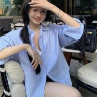 ราคา ส่งจากไทย เสื้อเชิ้ตผู้หญิง เสื้อเชิ้ตแขนยาว เสื้อเชิ้ตลายทางสีฟ้า ลำลองทรงหลวม แฟชั่นลำลองสไตล์เกาหลี F062 (49351190523)