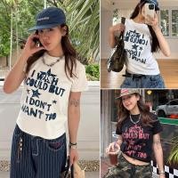 ราคา ส่งจากไทย เสื้อยืดผู้หญิง เสื้อยืดคอกลมแขนสั้น พิมพ์ลายอักษร ทรงเข้ารูป เเบบลำลอง เหมาะสำหรับเด็กผู้หญิง X001 (43071351936)