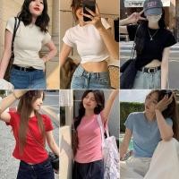 ราคา พร้อมส่งจากกทม เสื้อยืดผู้หญิง เสื้อยืดสีขาว เสื้อครอป ทรงสลิมฟิต แขนสั้นรอบคอ สําหรับผู้หญิง F006 หลากสี (27310043284)