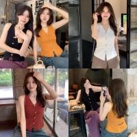 ราคา Miqi เสื้อกล้าม ไหมพรม คอวี กระดุมหน้า รายละเอียดโชว์เอว เสื้อแขนกุด เกาหลี แฟชั่น ใส่สบาย 20252 (25643377854)