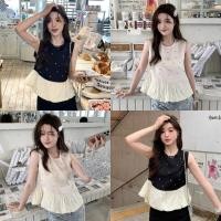 ราคา Miqi เสื้อกล้าม ไหมพรม เพชรตกแต่ง เแต่งปลายสีครีม ผ้านิ่ม เสื้อแขนกุด แฟชั่นฤดูร้อน ทรงสวย R27 1 (28131568620)