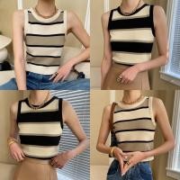 ราคา Miqi เสื้อกล้าม คอกลม ไหมพรม ลายทาง แขนกุด นุ่มสบาย เสื้อครอป สไตล์เกาหลี ลำลอง แฟชั่น Y6611 (26531180816)