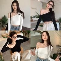 ราคา Miqi เสื้อยืด สีพื้น แขนยาว ปาดไหล่ เข้ารูป ผ้านุ่ม เสื้อครอป สไตล์เกาหลี แฟชั่น ใส่สบาย 41065 (40702019886)