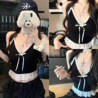 ราคา Miqi เสื้อสายเดี่ยว ไหมพรม ขอบลูกไม้ โบว์ ผ้าร่องยืด เสื้อครอป สไตล์ลำลอง น่ารัก ใส่สบาย H487 (43650846623)