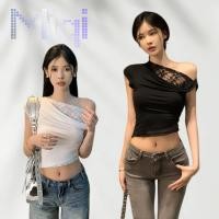 ราคา Miqi เสื้อยืด สีทึบ แขนสั้น ปาดไหล่ แต่งลูกไม้ ผ้านิ่ม เสื้อครอป สไตล์เกาหลี สวย เซ็กซี่ Y0327 (40826149172)