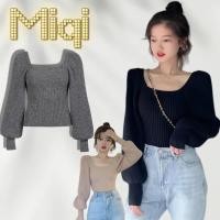ราคา Miqi เสื้อแขนยาว สีพื้น คอเหลี่ยม แขนโคมไฟ กันหนาว เสื้อไหมพรม สไตล์เกาหลี ลําลอง ใส่สบาย 33CX32 (52351879960)