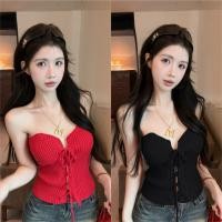 ราคา Miqi เสื้อเกาะอก ไหมพรม เปิดไหล่ ดีเทลเชือกด้านหน้า เข้ารูป เสื้อครอป สไตล์เกาหลี แฟชั่น Z YT47 (42372430528)