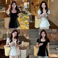 ราคา Miqi เสื้อยืด คอกลม ไหมพรม สีพื้น ดีเทลแหวกข้าง ผ้านิ่ม เสื้อยืดแขนสั้น สไตล์เกาหลี แฟชั่น D113 (44100980629)