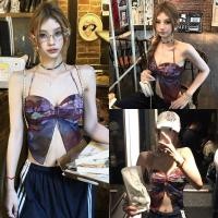 ราคา Miqi เสื้อสายเดี่ยว คล้องคอ ยสีม่วงแดงมัดย้อม ผ้าชีฟอง เสื้อครอป แฟชั่นฤดูร้อน ใส่ไปทะเล FY2646 (26982134180)