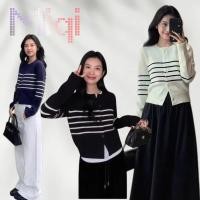 ราคา Miqi เสื้อไหมพรม คอกลม แขนยาว ดีเทลลายทาง ผ้าใส่สบาย คาร์ดิแกน สไตล์เกาหลี เรียบๆใส่คลุมได้ N109 (57400144587)