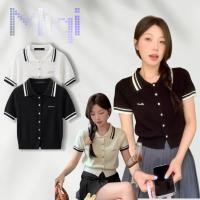 ราคา Miqi เสื้อยืด แขนสั้น คอปก ไหมพรม ปุ่มด้านหน้า ผ้าใส่สบาย เสื้อครอป สไตล์ลำลอง น่ารัก 59035 (45950405871)