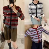 ราคา Miqi เสื้อแขนยาว ไหมพรม คอกลม กระดุม ลายโพนี่ ลายทาง ผ้าใส่สบาย คาร์ดิแกน สไตล์เกาหลี วินเทจ W M103 (44173516914)