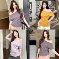 ราคา Miqi เสื้อยืด สีพื้น แขนสั้น ปาดไหล่ เข้ารูป ผ้านิ่ม สไตล์เกาหลี ฤดูร้อน แฟชั่น ใส่สบาย FYP40 (43960317738)