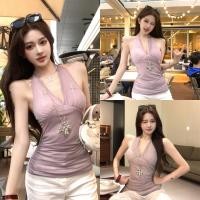 ราคา Miqi เสื้อกล้าม คล้องคอ คอวี สีม่วง เข้ารูป ผ้าใส่สบาย เสื้อครอป สไตล์ลำลอง บาง เซ็กซี่ FY2919 (43314799446)