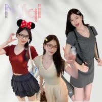ราคา Miqi เสื้อยืด คอวี แขนสั้น สีพื้น ไหมพรม เข้ารูป ยืดพอดี เสื้อครอป สไตล์ลำลอง แฟชั่น ใส่สบาย W G013 (40075528933)