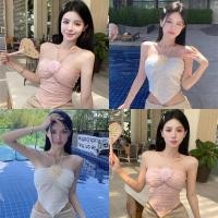 ราคา Miqi เสื้อเกาะอก ซับใน แถมเข็มกัดดอกไม้ เข้ารูป เกาะอกคล้องคอ เกาหลี ทรงสวย ใส่ไปทะเล 09008 (29282011389)