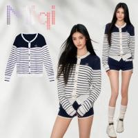 ราคา Miqi เสื้อไหมพรม แขนยาว คอกลม ลายทางสีขาวน้ำเงิน ผ้าใส่สบาย คาร์ดิแกน ลําลอง กันหนาว น่ารัก CD78 (46750154891)